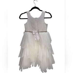 Girls Ivory Formal Dress Size 7 Tulle & Rhinestone Belt
